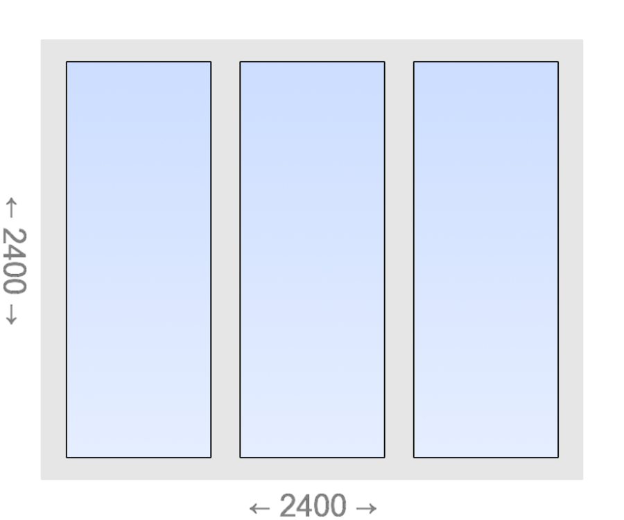 Трехстворчатое ПВХ окно 2400x2400 Г-Г-Г KBE