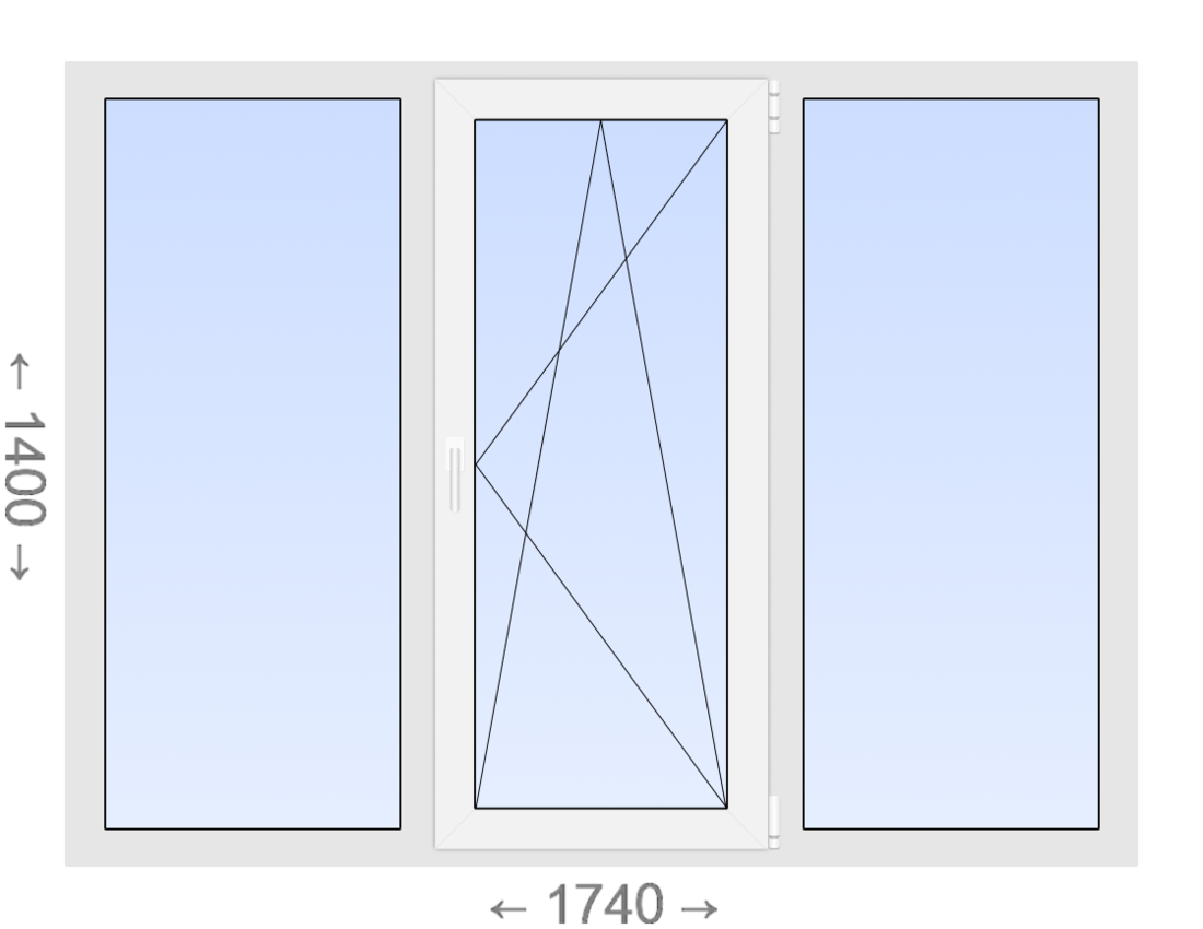 Трехстворчатое ПВХ окно 1740x1400 Г-ПО-Г Aluplast