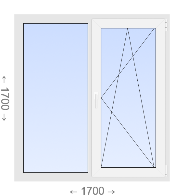 Двухстворчатое ПВХ окно 1700x1700 Г-ПО Slidors