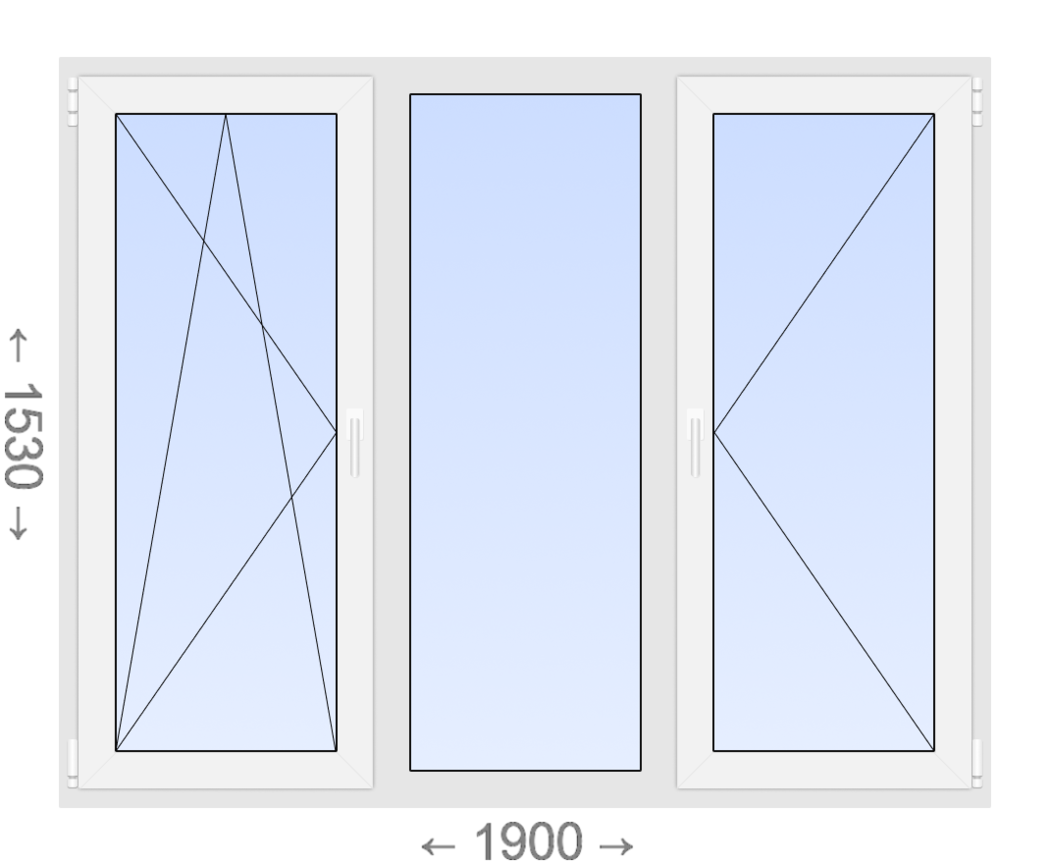 Трехстворчатое ПВХ окно 1900x1530 ПO-Г-П WDS